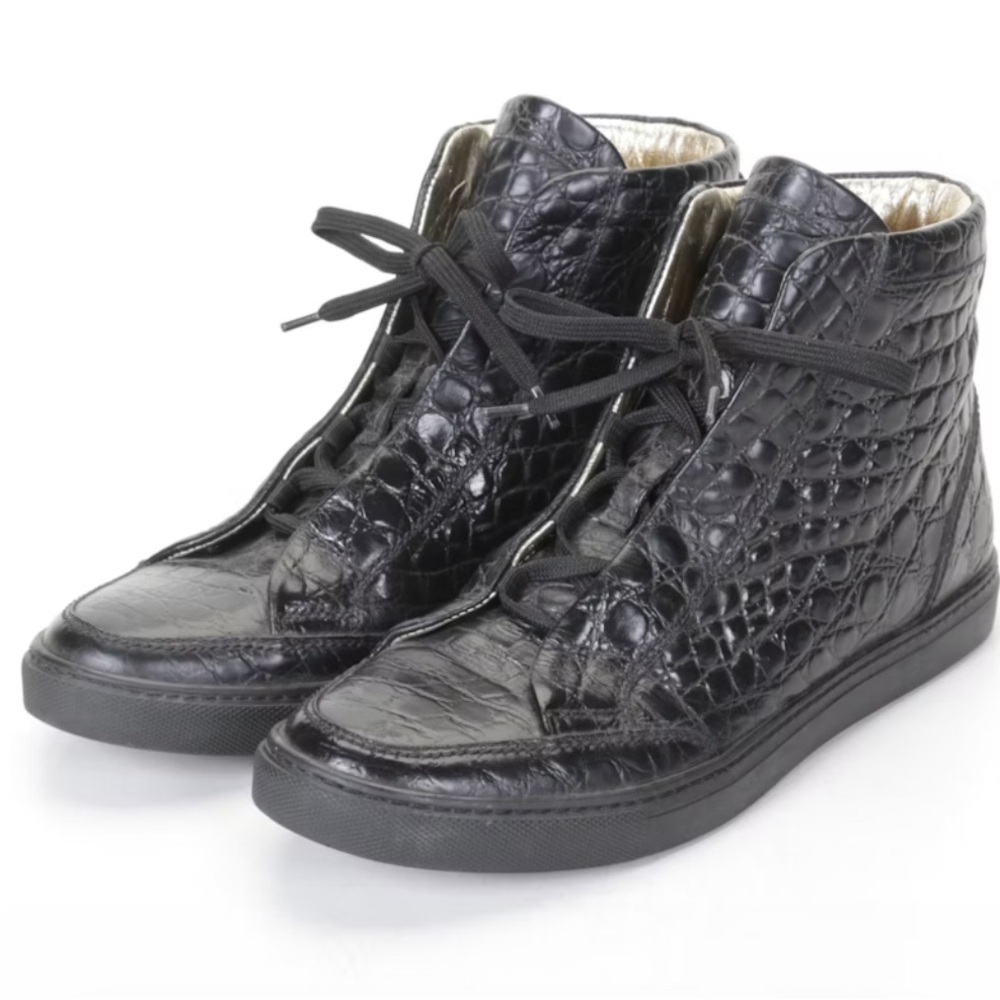 Dsquared2 Black Croc-Embossed High-Top Sneakers. Italian Leather Eu 38